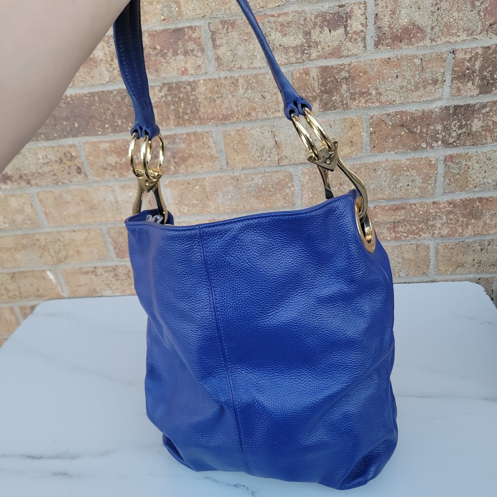 Jpk Paris 75 Cobalt Blue Pebbled Leather Hobo Shoulder Bag Gold Hardware Paisley